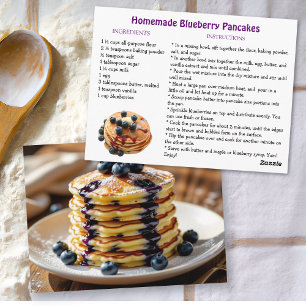 Rezeptkarte für selbstgemachte Blaubeerpfannkuchen Postkarte