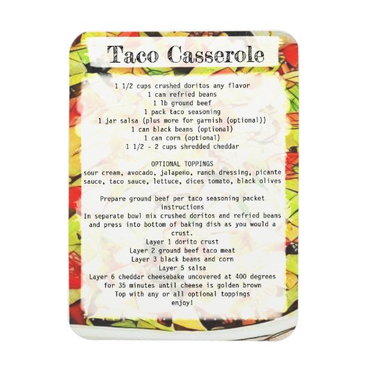 Rezeptkarte für Taco casserole Magnet (Vertikal)