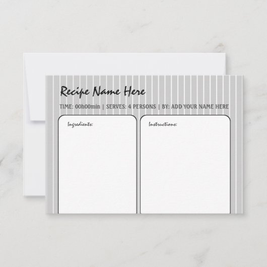 Rezeptkarte für weiße Streifen Einladung (Vorderseite)