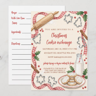 Rezeptkarte mit rotem Gingham für den Weihnachtspl Einladung