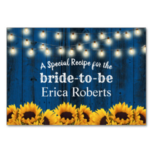 Rezeptkarte Navy Blue Sonnenblumen Brautparty Tischnummer