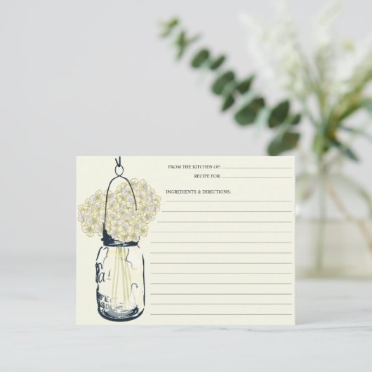 Rezeptkarte von Mason Jar & Hydrangeas (Stehend Vorderseite)