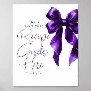 Rezeptkarten Schild Dunkle Violette Schleife Braut