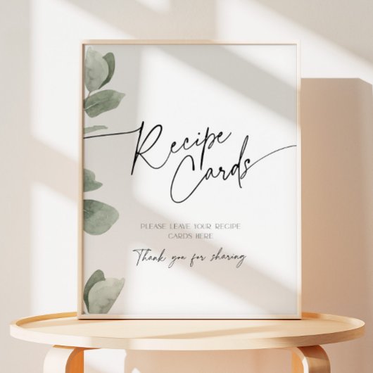 Rezeptkartensatz Grünes Eukalyptus-Brautparty Sockelschild