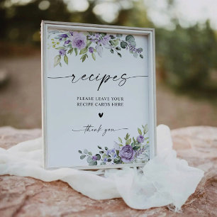 Rezeptkartenschild mit romantischen violetten Blum Sockelschild