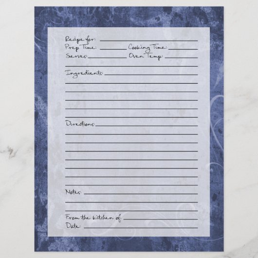 Rezeptseite - Dunkles blaues Muster (Vorderseite)