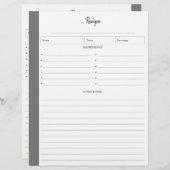 Rezeptseiten in Grau-Buchstaben-Format (Vorne/Hinten)