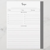 Rezeptseiten in Grau-Buchstaben-Format (Rückseite)