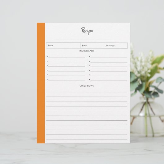 Rezeptseiten in orangefarbenem Buchstabenformat (Stehend Vorderseite)