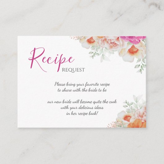 Rezeptur für orangefarbenes und rosafarbenes Braut Begleitkarte (Vorderseite)