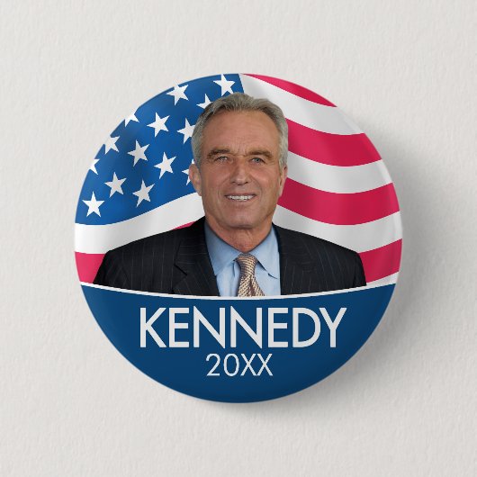 RFK JR - Robert Kennedy Foto mit Flag 2024 Button (Vorderseite)