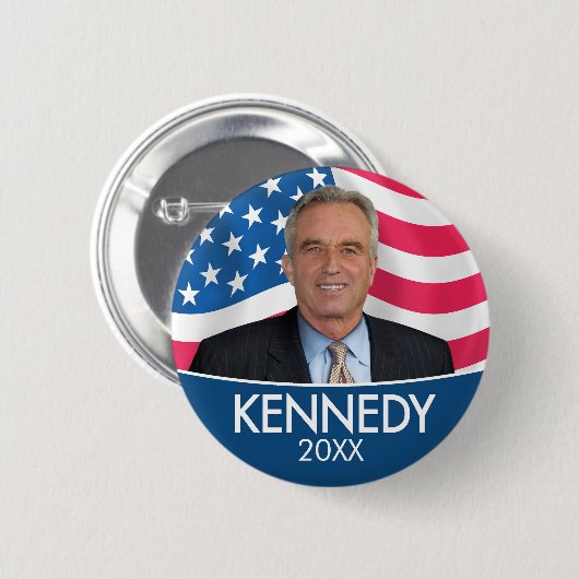 RFK JR - Robert Kennedy Foto mit Flag 2024 Button (Vorne & Hinten)