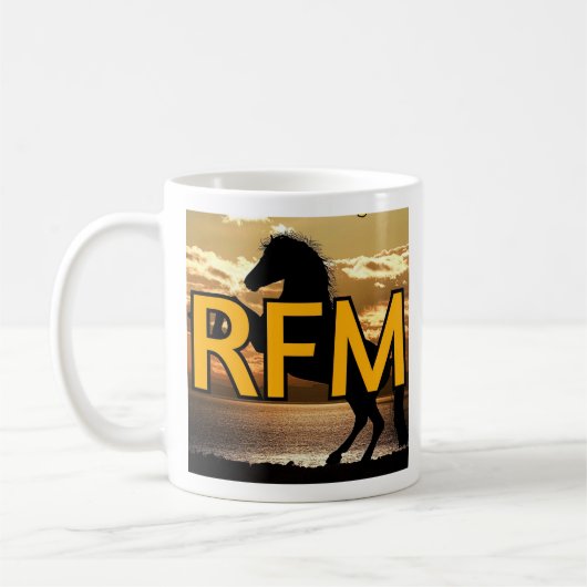RFM-Logo für Pferd und Sonnenuntergang/Sonnenaufga Kaffeetasse (Links)