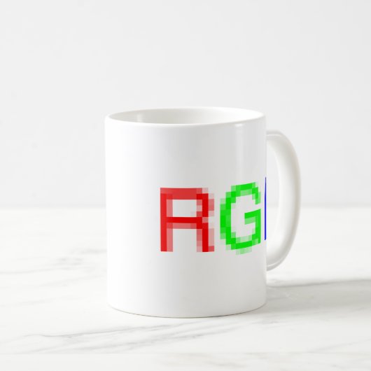 RGB-pixelated Kaffeetasse (VorderseiteRechts)