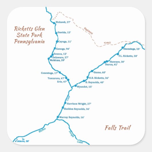 RGSP Falls Train Map Quadratischer Aufkleber (Vorderseite)