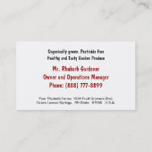 Rhabarber und Blätter, Garten-Züchter Visitenkarte (Rückseite)