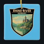 Rhein-Deutschland Abschnitt Reisen Vintag Keramikornament<br><div class="desc">Rhein im Vektorart-Stil mit dem Anteil in Deutschland. Der Rhein ist einer der größten europäischen Flüsse. Der Fluss beginnt im Kanton Graubünden in den südöstlichen Schweizer Alpen.</div>