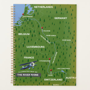 Rheinfluss Retro-Reisekarte. Leinwanddruck Planer
