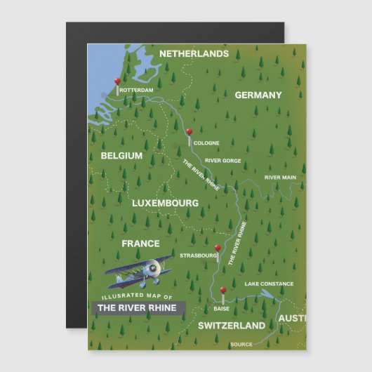 Rheinrückwärts-Reiseplan. Magnetkarte (Vorne/Hinten)