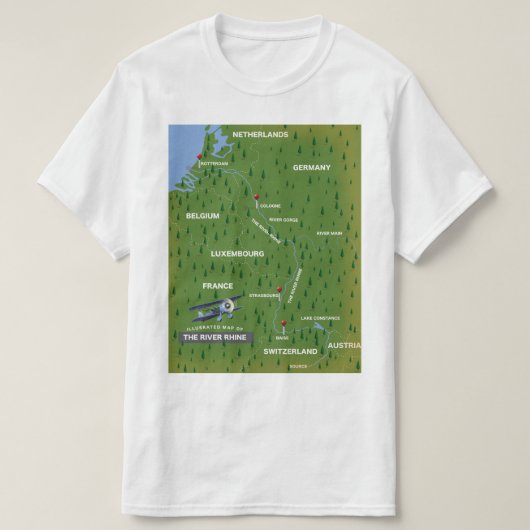 Rheinrückwärts-Reiseplan. T-Shirt (Design vorne)
