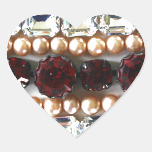 Rheinsteine und Perlen - Vintage-Schmuck Herz-Aufkleber
