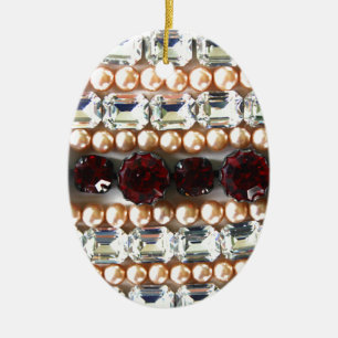 Rheinsteine und Perlen - Vintage-Schmuck Keramik Ornament
