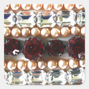 Rheinsteine und Perlen - Vintage-Schmuck Quadratischer Aufkleber