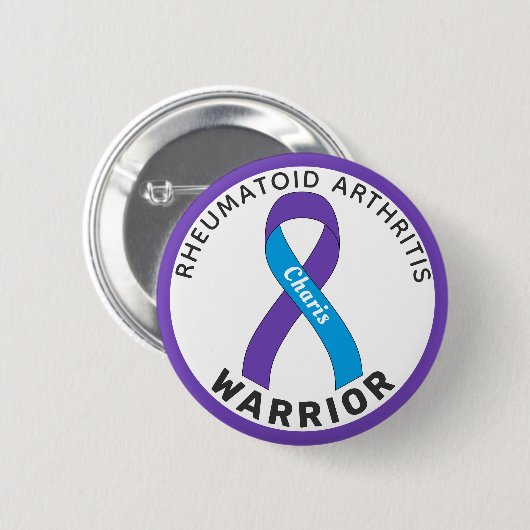 Rheumatoide Arthritis Warrior Ribbon weiße Taste Button (Vorne & Hinten)