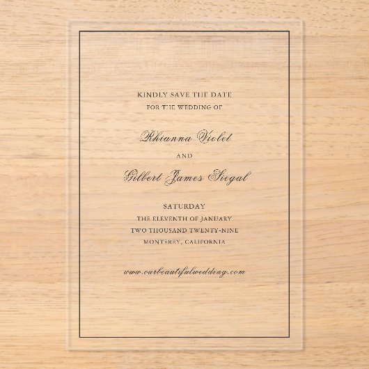 Rhianna Traditionelle Hochzeit speichern das Datum Acryleinladungen (Vorderseite)