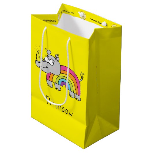 Rhinbow Nashorn-Regenbogen-Geschenk-Taschen-Gelb Mittlere Geschenktüte (Vorderseite Schrägansicht)