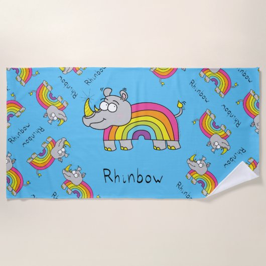 Rhinbow Rhino Rainbow Beach Handtuch (Vorderseite)