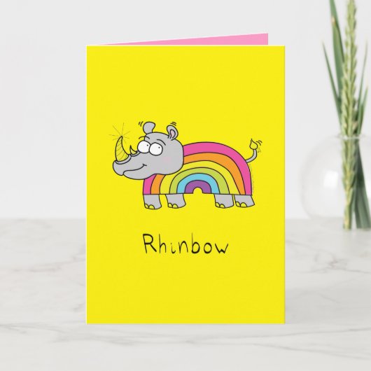 Rhinbow Rhino Rainbow Grußkarte Gelb Karte (Vorderseite)