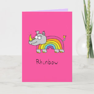 Rhinbow Rhino Rainbow Grußkarte Rosa Karte