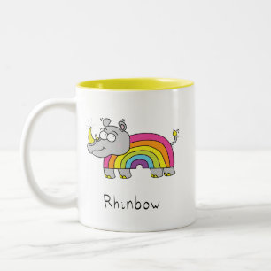 Rhinbow Rhino-Regenbogen-Kaffee-Tassen-Gelb Zweifarbige Tasse