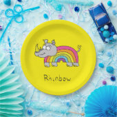 Rhinbow Rhino-Regenbogen-Papier-Teller-Gelb Pappteller (Party)