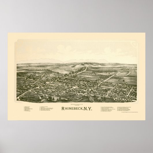 Rhinebeck, NY Panoramic Map - 1890 Poster (Vorne)