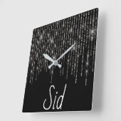 Rhinestone Bling with Name Square Wall Clock Quadratische Wanduhr (Winkel)