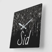 Rhinestone Bling with Name Square Wall Clock Quadratische Wanduhr (Winkel)