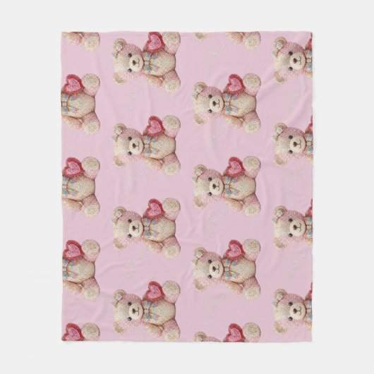 Rhinestone Valentine Bear Fleecedecke (Vorderseite)