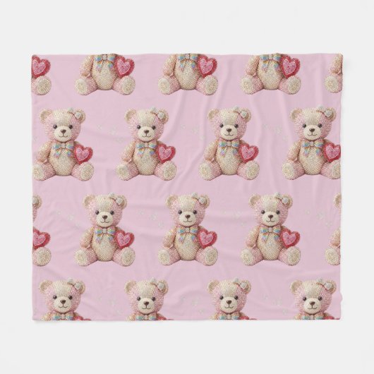 Rhinestone Valentine Bear Fleecedecke (Vorderseite (Horizontal))