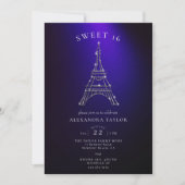 Rhinestones Eiffel Paris Lila Minimal Sweet 16 Einladung (Vorderseite)