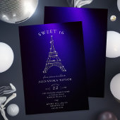 Rhinestones Eiffel Paris Lila Minimal Sweet 16 Einladung