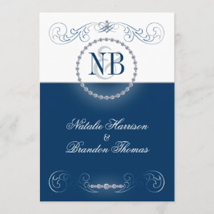Rhinestones für Hochzeiten von Navy und Silber Einladung