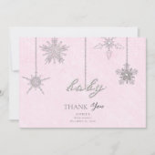 Rhinestones Glitzer Schneeflocken Pink Winter Baby Dankeskarte (Vorderseite)