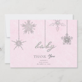 Rhinestones Glitzer Schneeflocken Pink Winter Baby Dankeskarte
