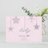 Rhinestones Glitzer Schneeflocken Pink Winter Baby Dankeskarte (Stehend Vorderseite)