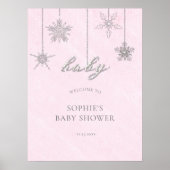 Rhinestones Snowflakes Pink Baby Dusche Willkommen Poster (Vorne)