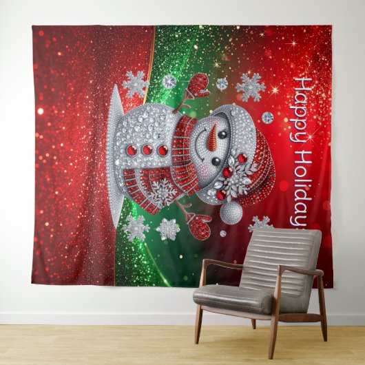 Rhinestones Snowman Holiday Backdrop Wandteppich (Beispiel (Horizontal))