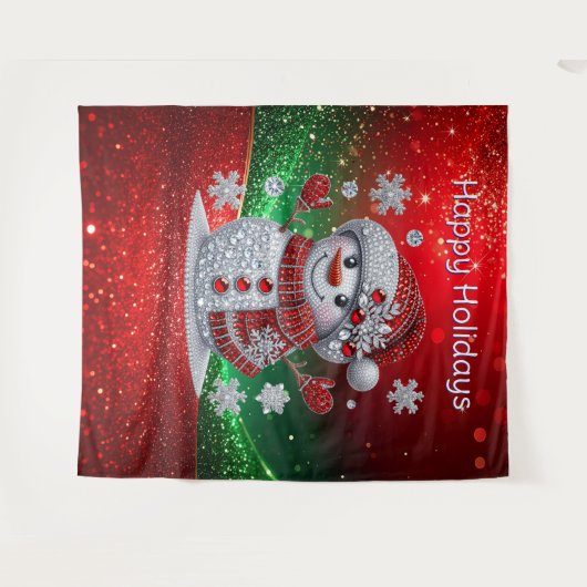 Rhinestones Snowman Holiday Backdrop Wandteppich (Vorderseite (Horizontal))
