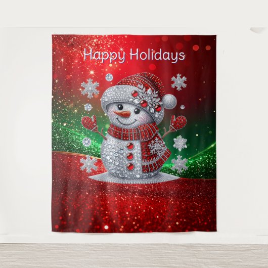 Rhinestones Snowman Holiday Backdrop Wandteppich (Vorderseite)